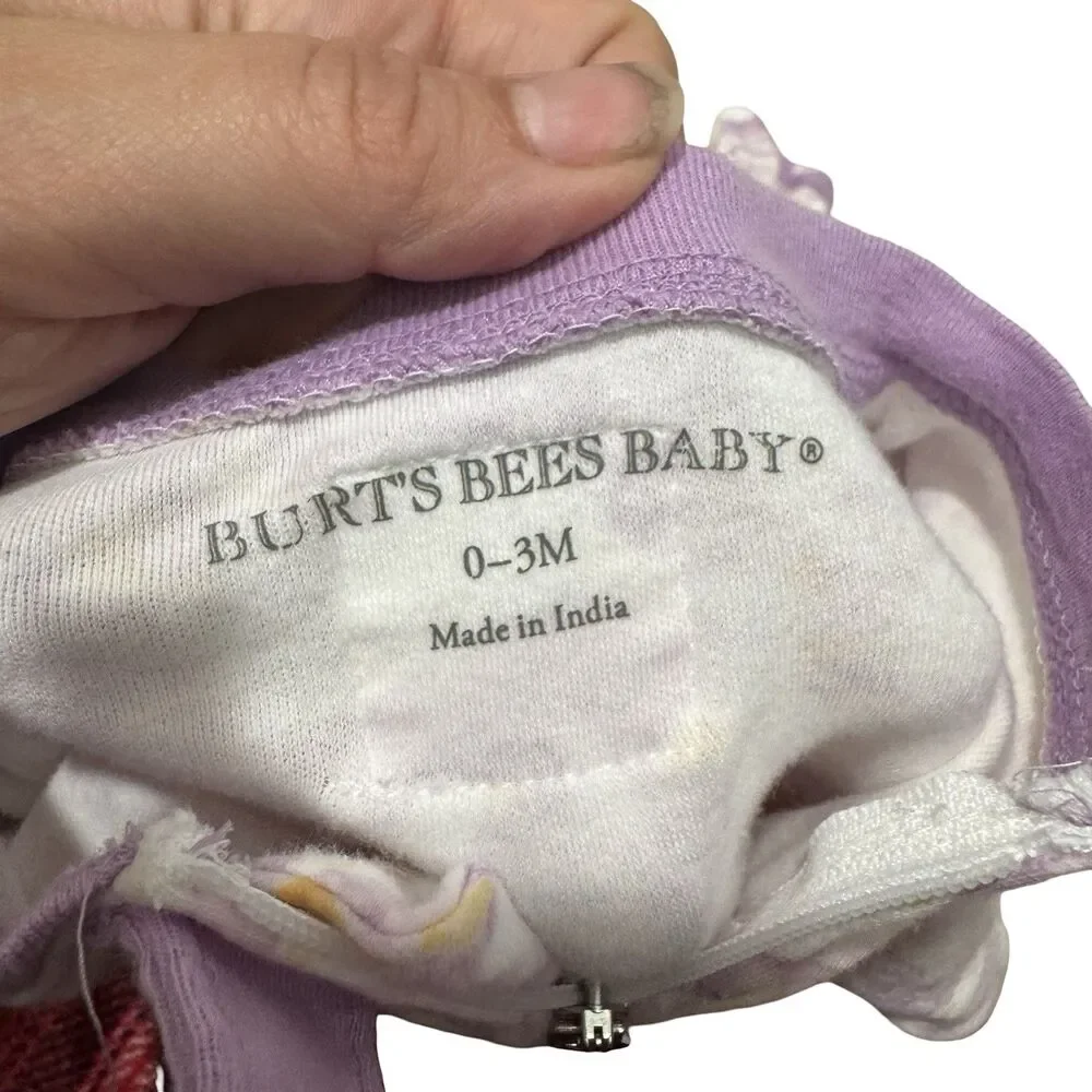 2 Burt's Bees Baby cotton Footed Coverall sleeper-0-3 months Purple Goose Pink